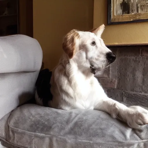 Image similar to cozy picture of older handsome lord richard is sitting gracefully on a sofa, his eyes look wise, happy wise