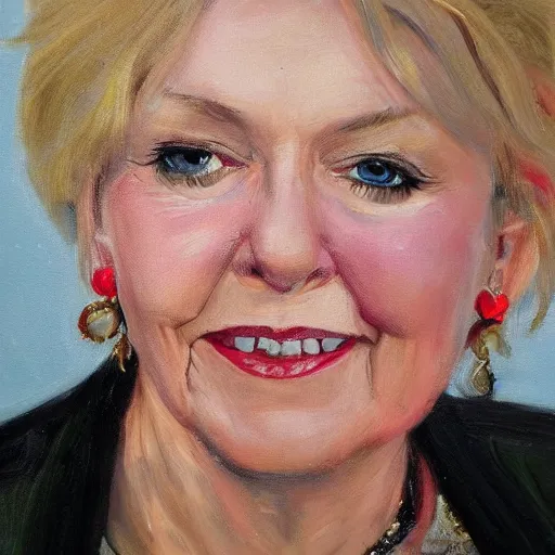 Image similar to a portrait of Judi Bowker wearing::close up::artist John Sargent::very detailed