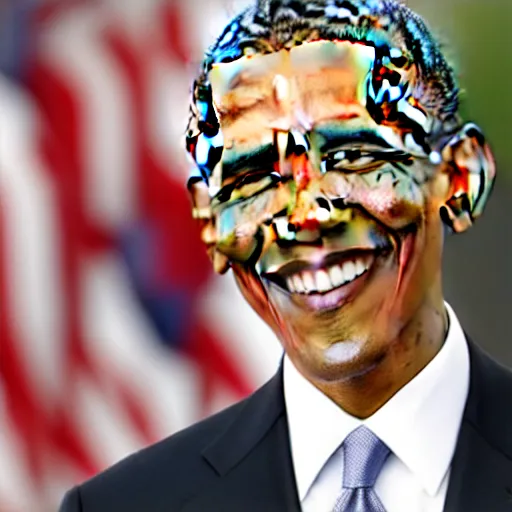 Image similar to a really close up photo of Obama