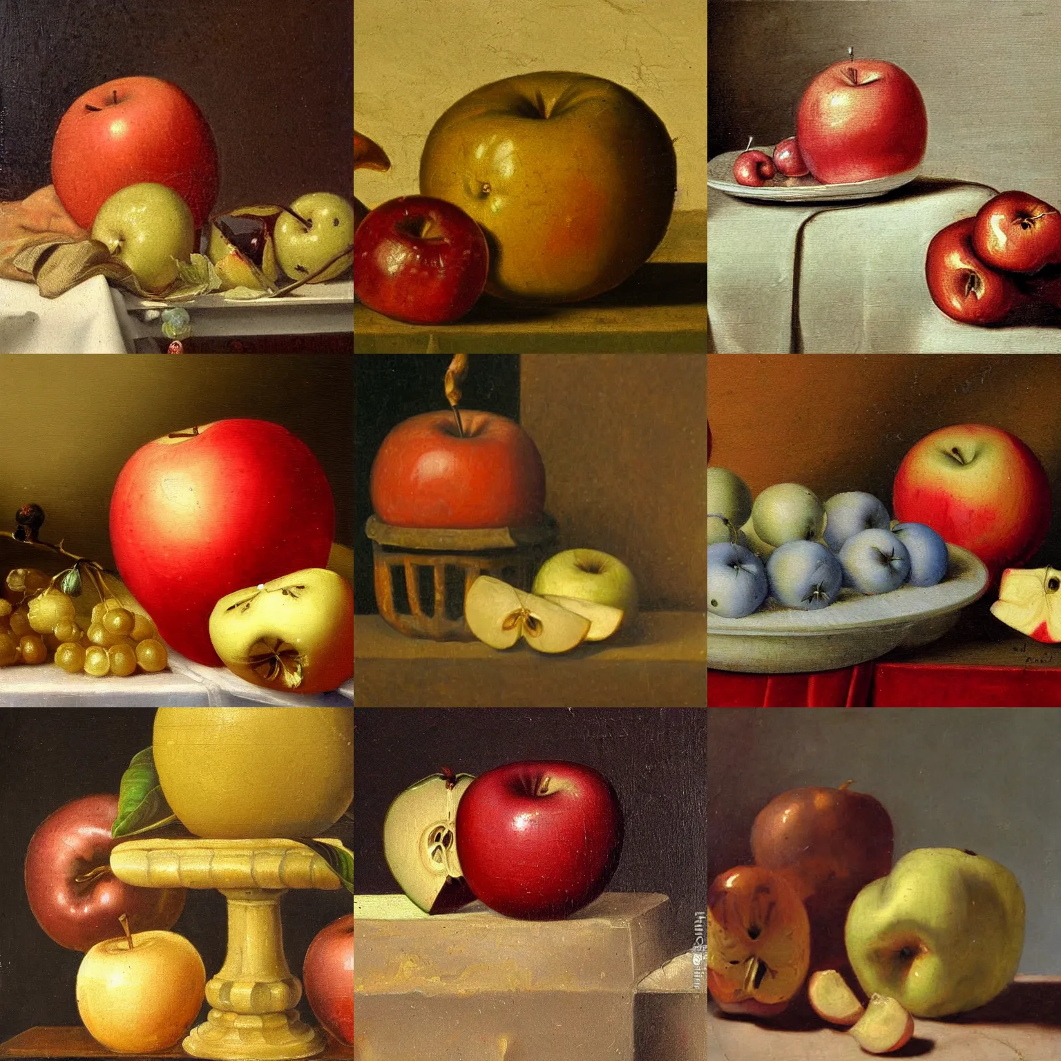 Prompt: insanely fine detail, still life classical academical oil paintintg, a fragment with a close - up apple. flemish baroque, dutch, netherlands.