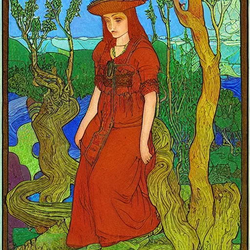 Image similar to a portrait of a character in a scenic environment by ivan bilibin