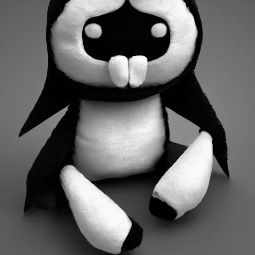 Prompt: cute fumo plush of a long - haired and tattered orphan cursed with the power of the shadows, black and white, vray