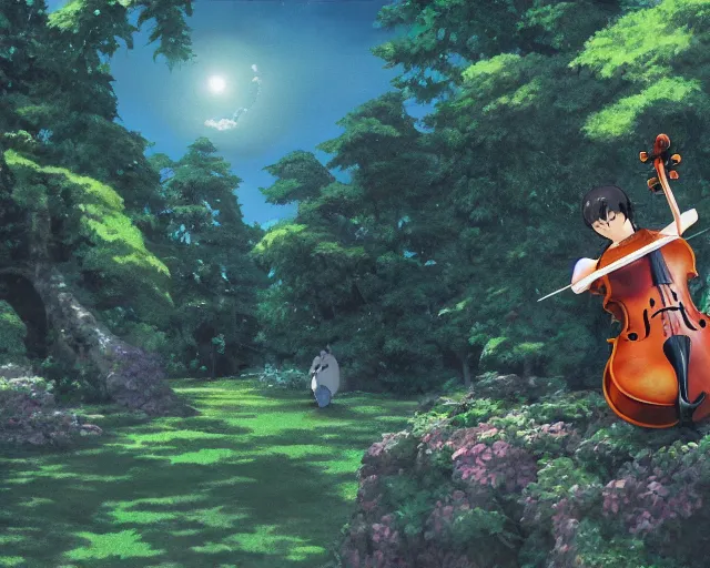 Image similar to violin concert, studio ghibli style, hayao miyazaki, award winning photograph, highly detailed, artstation, hd wallpaper