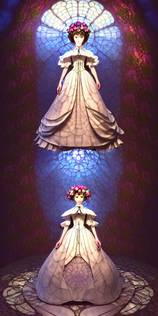 Image similar to the beautiful hyperdetailed physical rendering of a single rose flower wedding gothic lolita dress clothing design display in show in front of your eyes, perfectly shaded, atmospheric lighting, in the style of makoto shinkai, raphael lacoste louis comfort tiffany, artgerm, karol bak, james jean, ross tran, 8 k hd, fine texture structure, 3 drender,