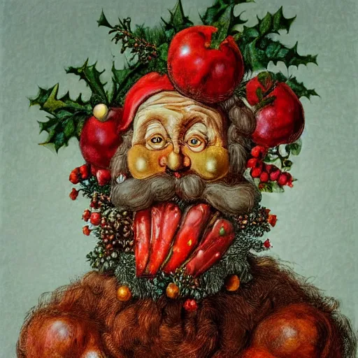 Image similar to An image of Santa in the art style of Arcimboldo,