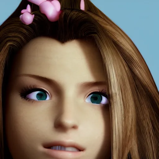 Prompt: realistic aerith from final fantasy 7, photographed by Terry Richardson