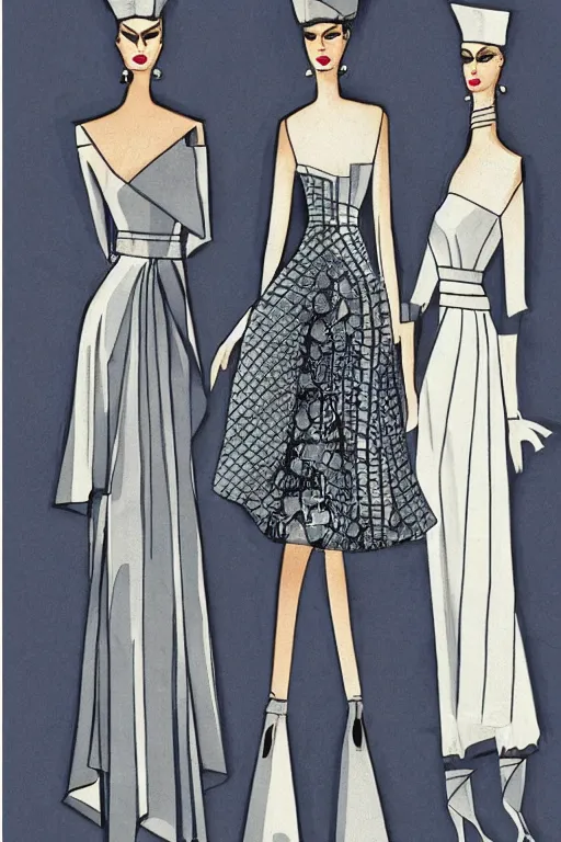 Image similar to a detailed high fashion couture illustration of a mid - century outfit