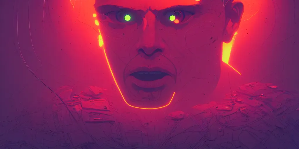 Prompt: an epileptic man with eyes that pop out by kilian eng and greg rutkowski, neon laser, trending on artstation