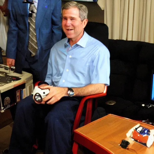 Prompt: George W. Bush playing Super Smash Brothers: Melee on the Nintendo Gamecube