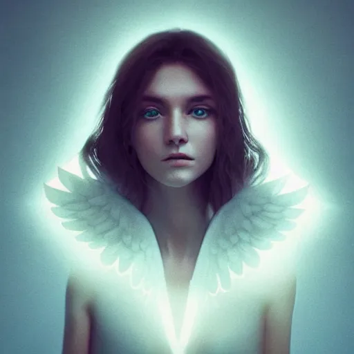 Image similar to portrait art of female angel, art by alessio albi 8 k ultra realistic, angel wings, lens flare, atmosphere, glow, detailed, intricate, full of colour, led lighting, trending on artstation, 4 k, hyperrealistic, focused, extreme details, unreal engine 5, masterpiece