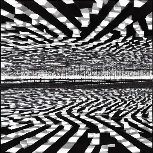 Image similar to defragmentation ( becoming whole with the glitch inside ), in the style of hiroya oku and ryoji ikeda and stanley kubrick, black and white, photorealistic, epic, super technical, 3 d render