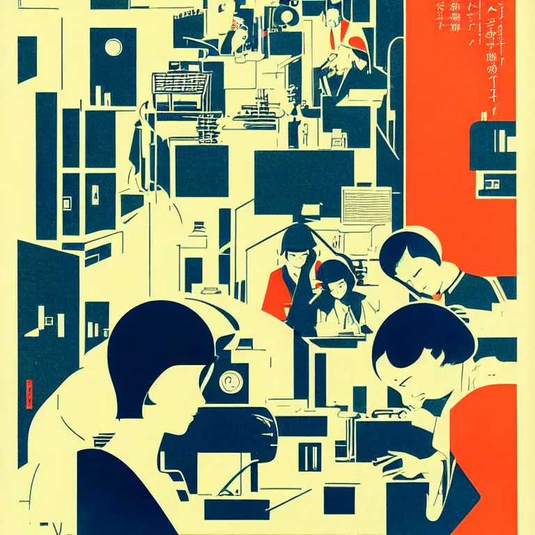 Image similar to logo for a research lab that studies distraction, tatsuro kiuchi, victo ngai, kilian eng, hiroshi nagai, minimalist, vector art, 1 9 6 0 s psychology book cover, vintage 1 9 6 0 s ad, [ [ award winning ] ]