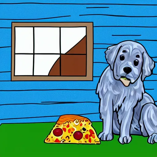 Prompt: blue dog eating blue pizza in a blue house, 4k