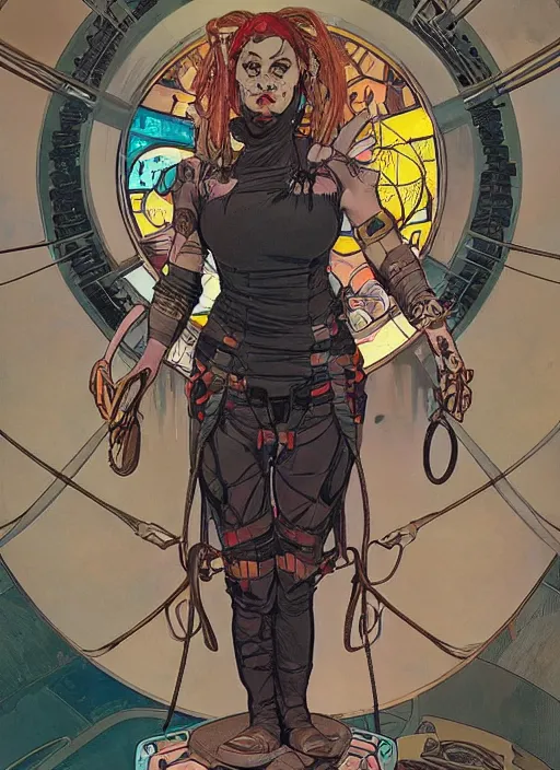 Prompt: cyberpunk circus acrobat. portrait by ashley wood and alphonse mucha and laurie greasley and josan gonzalez and james gurney. spliner cell, apex legends, rb 6 s, hl 2, d & d, cyberpunk 2 0 7 7. realistic face. vivid color. dystopian setting.