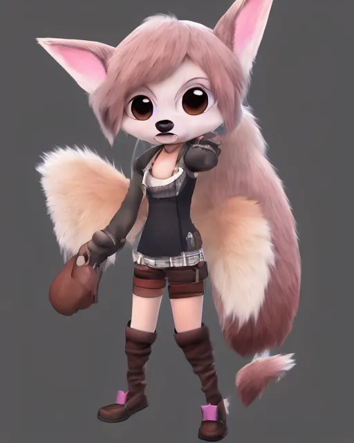 Image similar to female furry mini cute style, highly detailed, rendered, ray - tracing, cgi animated, 3 d demo reel avatar, style of maple story and zootopia, maple story jackal girl, jackal from league of legends chibi, soft shade, soft lighting