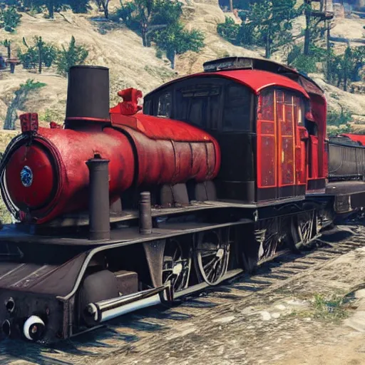 Image similar to futuristic sleek steam locomotive in red dead redemption 2