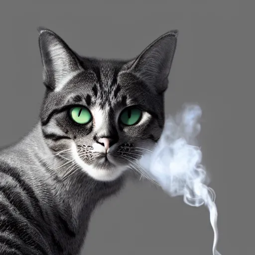 Image similar to a high quality photo of a cat wearing a suit and smoking, render, ultra realistic, cgsociety