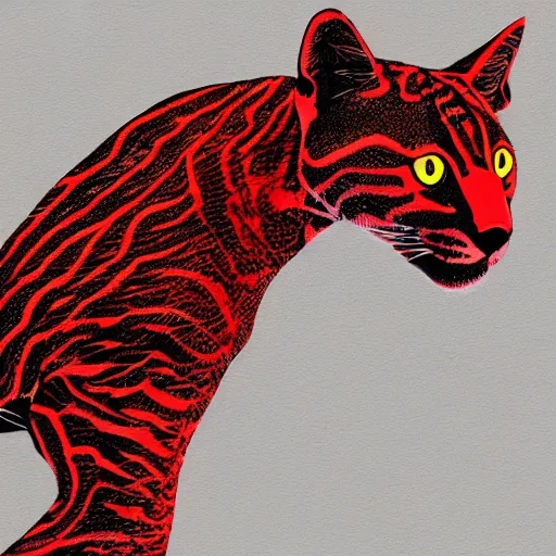 Image similar to abstract drawing of a neon black and red ocelot, 4k