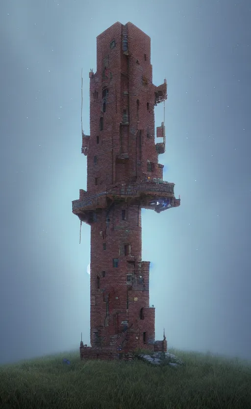 Image similar to a brick wizard tower on a hill, magical, mystical. intricate artwork by Tooth Wu and wlop and beeple. octane render, hyper realism, 8k