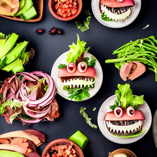 Image similar to food photography of a teeth salad with lots of teeth and a pinch of teeth with a side of teeth