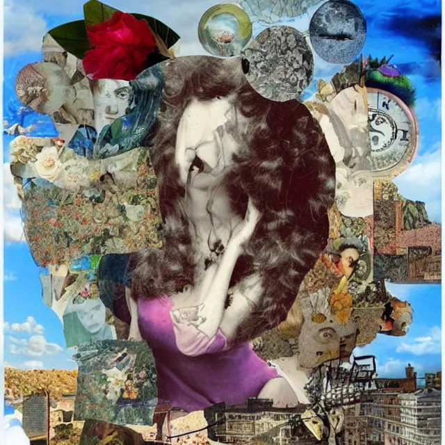 Image similar to very beautiful surrealist collage art