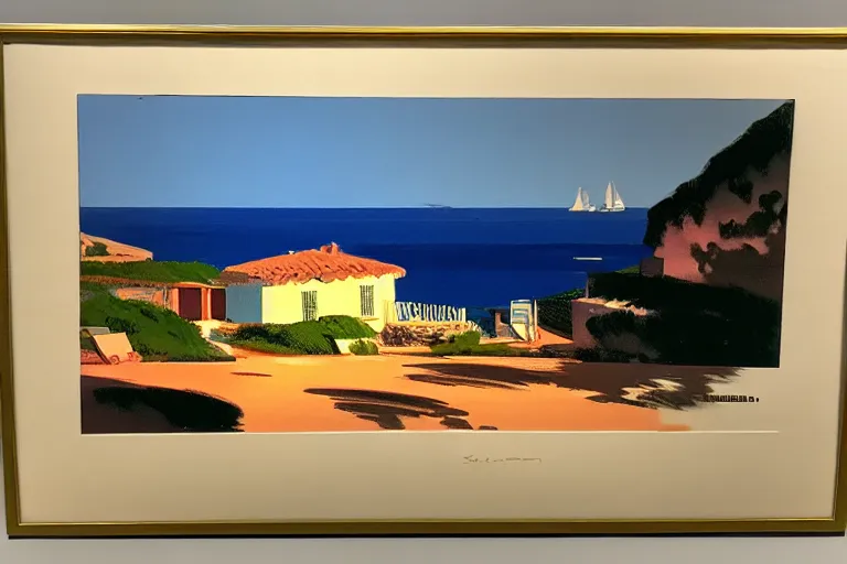 Image similar to a small village on top of a hill near the sea, painted by Syd Mead, Low key lighting, ultra detailed, 8k