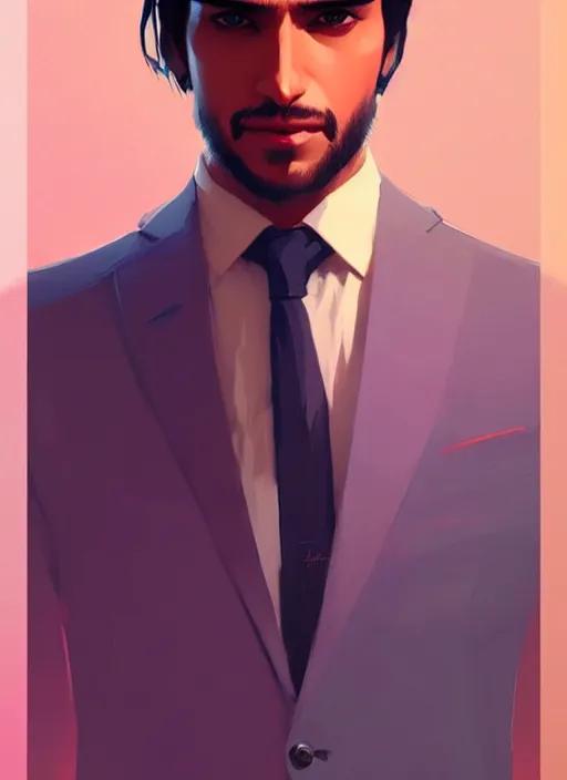 Image similar to a man in his twenties, the indians ， handsome, long hair, suit ， perfect face, symmetric eyes, sharp focus, specular reflection, occlusion shadow, artstation, by ilya kuvshinov and jeremy lipking, light novel cover art, 3 d epic illustrations, symmetric body