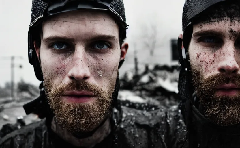 Prompt: cinestill 5 0 d candid photographic portrait by helen levitt of britt lower wearing rugged black mesh techwear on a dirtbike through an abandoned mall, extreme closeup, modern cyberpunk moody emotional cinematic, snow storm, 8 k, hd, high resolution, 3 5 mm, f / 3 2, ultra realistic faces, ex machina