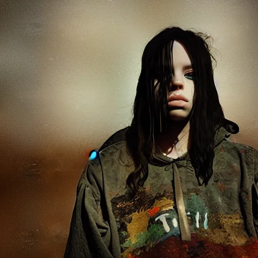 Image similar to grunge landscape painting of billie eilish by michal karcz | pennywise style