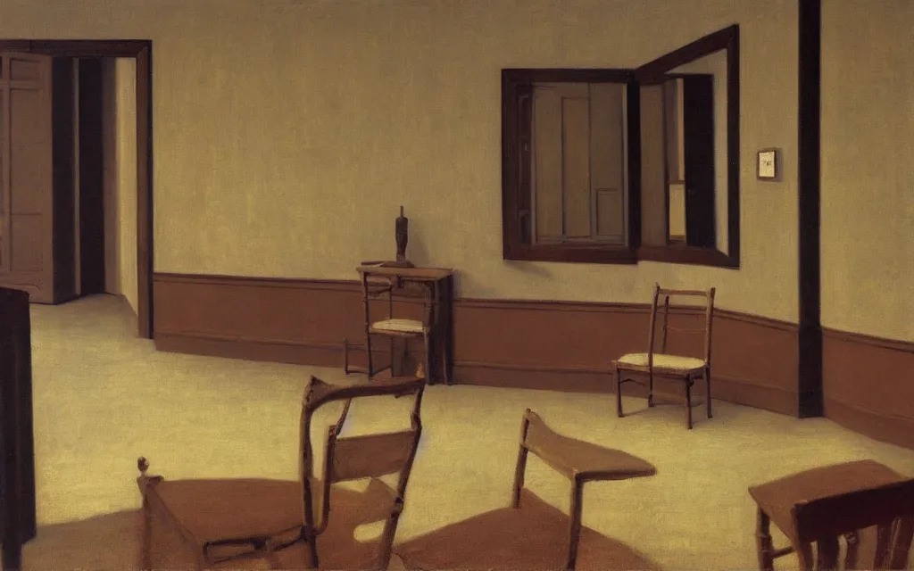 Image similar to a painting of a drama room in spring, oil on canvas, by hammershoi