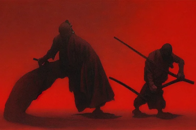 Image similar to only with red, a red samurai harakiri, tokio, a lot of frogs watch, in the style of beksinski, parts by edward hopper, parts by rodcenko, parts by yue minjun, intricate and epic composition, red by caravaggio, insanely quality, highly detailed, masterpiece, red light, artstation, 4 k