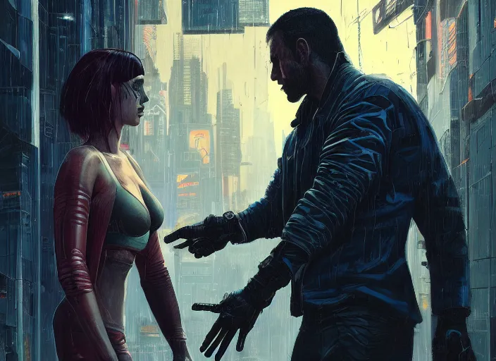 Image similar to cyberpunk jujitsu match ( blade runner 2 0 4 9, dystopian, cyberpunk 2 0 7 7 character design ). portrait by james gurney and laurie greasley, oil on canvas. cinematic, hyper realism, realistic proportions, anatomy, dramatic lighting, high detail 4 k