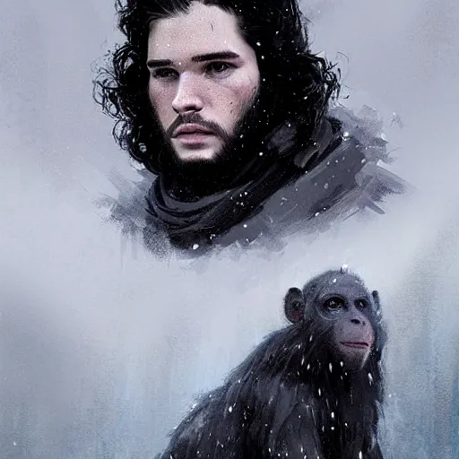 Prompt: portrait of jon snow with monkey pox by greg rutkowski, young, attractive, highly detailed portrait, scifi, digital painting, artstation, concept art, smooth, sharp foccus ilustration, artstation hq ”