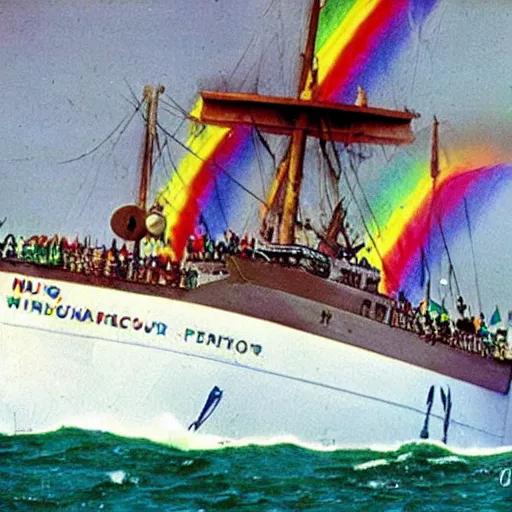 Image similar to the sinking of the rainbow warrior by the dastardly mustache twirling french