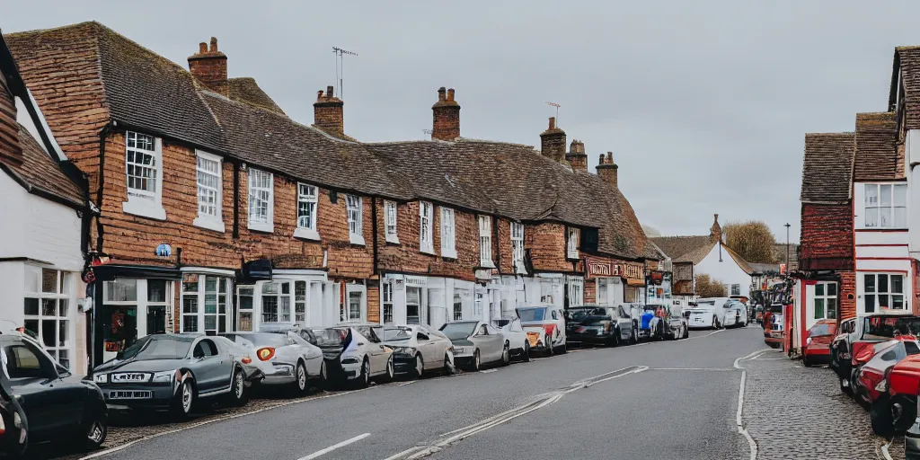 Prompt: photo of an small cozy british town
