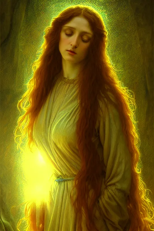 Image similar to gentle muse - priestess of the pre - raphaelites, complex, highly detailed, art station, illustration, jurgens, rutkovsky, bugro, volumetric dynamic lighting, highly detailed, cinematic lighting