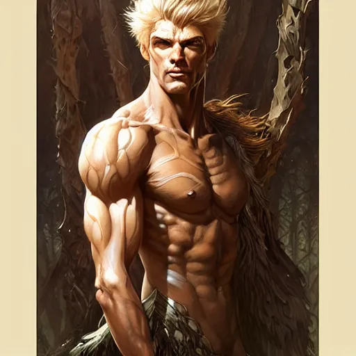 Image similar to sandman portrait of forest gog, male, clear face, masculine, upper body, muscular, fantasy, intricate, elegant, highly detailed, digital painting, artstation, concept art, matte, sharp focus, illustration, art by artgerm and greg rutkowski and alphonse mucha