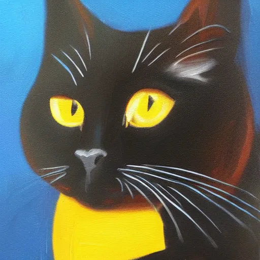 Image similar to oil painting of a black cat, orange background