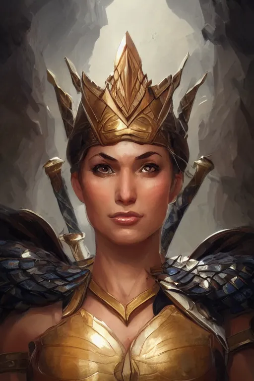 Image similar to amazon valkyrie athena, d & d, fantasy, portrait, highly detailed, headshot, digital painting, trending on artstation, concept art, sharp focus, illustration, art by artgerm and greg rutkowski and magali villeneuve