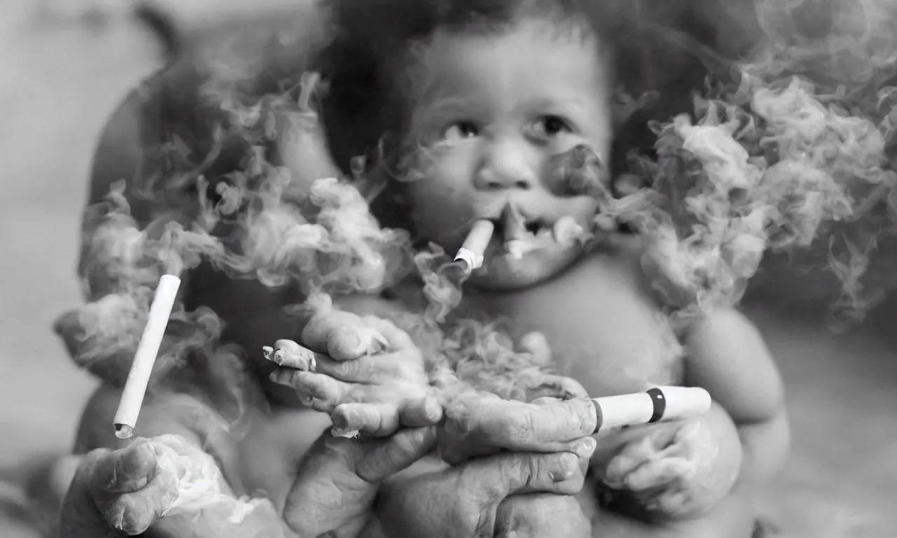 Prompt: a photo of a baby smoking a bong