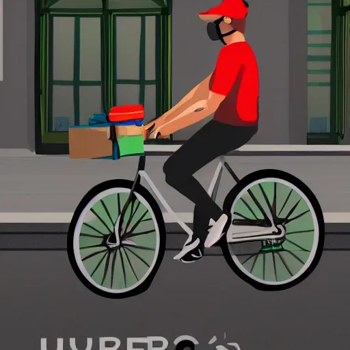 Image similar to uber eats delivery cyclist, trending on artstation, deviantart, Pinterest, detailed High Resolution, 8k