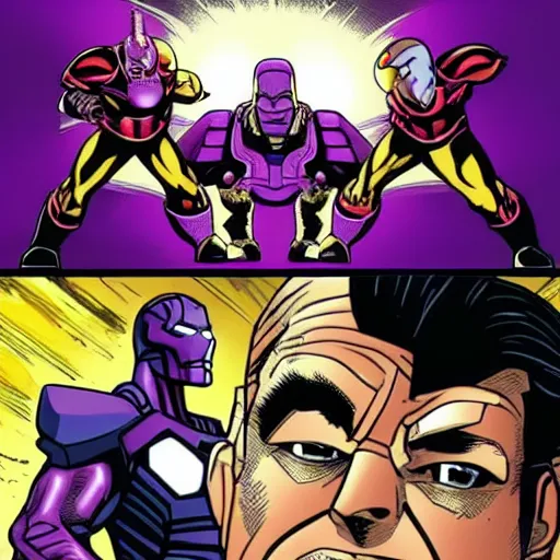 Prompt: thanos vs iron man but thanos is a giant grape