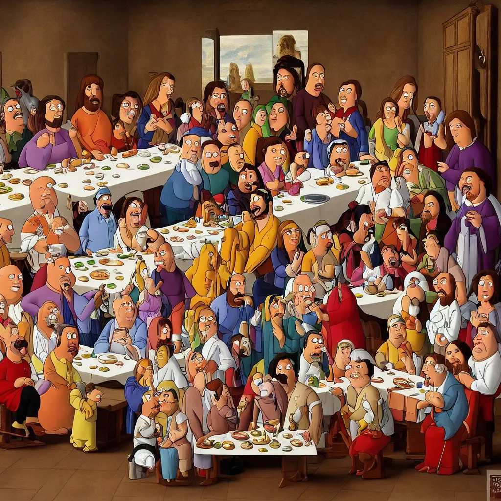 Image similar to the painting of the last supper with family guy characters