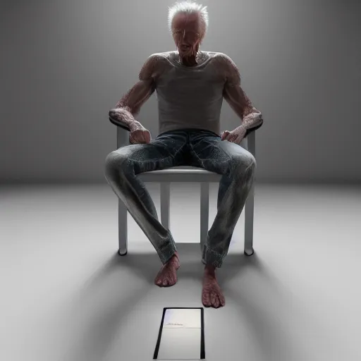 Image similar to hyperrealistic clint eastwood straining while sitting on porcelain toilet, stunning 3 d render inspired by istvan sandorfi & greg rutkowski & mike judge, perfect symmetry, dim volumetric cinematic lighting, 8 k octane comprehensive render, extremely mega hyper - detailed and lifelike attributes & atmosphere, intricate, realistic flesh texture, masterpiece, artstation, stunning,