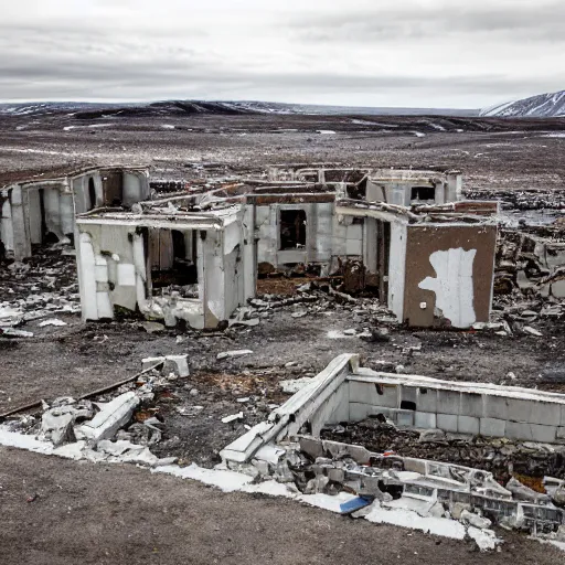 Image similar to Ruins of an apartment complex in the arctic, DSLR photography