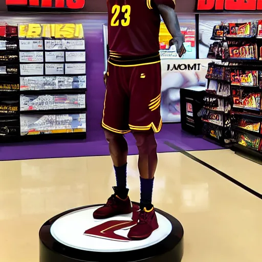 Image similar to lebron james promotional statue inside a gamestop