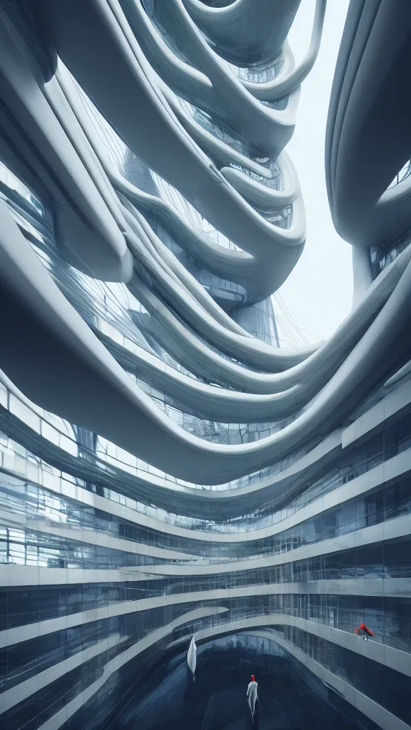 Image similar to the inside of a very tall building, big pods, big windows, octane render, warm colour scheme, white, cyberpunk architecture by zaha hadid, cinematic, scenery, unreal engine, render, cgsociety, modernism, futuristic, artstation, sci - fi, high detail, high quality, close up angle, people walking