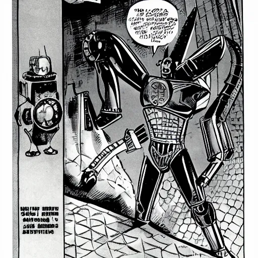 Image similar to magnus, robot fighter, comic art by bob kane, retrofuturism,