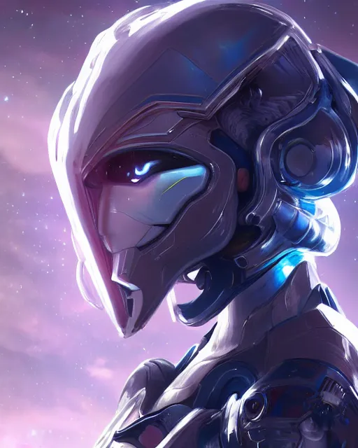 Image similar to perfect android girl on a mothership, warframe armor, beautiful face, scifi, futuristic, galaxy, nebula, raytracing, dreamy, long white hair, blue cyborg eyes, sharp focus, cinematic lighting, highly detailed, artstation, divine, by gauthier leblanc, kazuya takahashi, huifeng huang