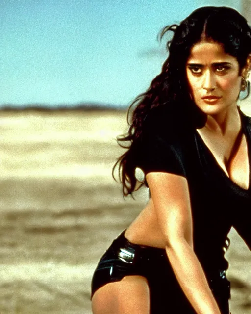 Prompt: film still of young salma hayek in from dusk till dawn 1 9 9 6, octane, arney freytag, glamour pose,